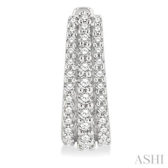 1/2 ctw Triple Row Round Cut Diamond Huggie Petite Earrings in 14K White Gold