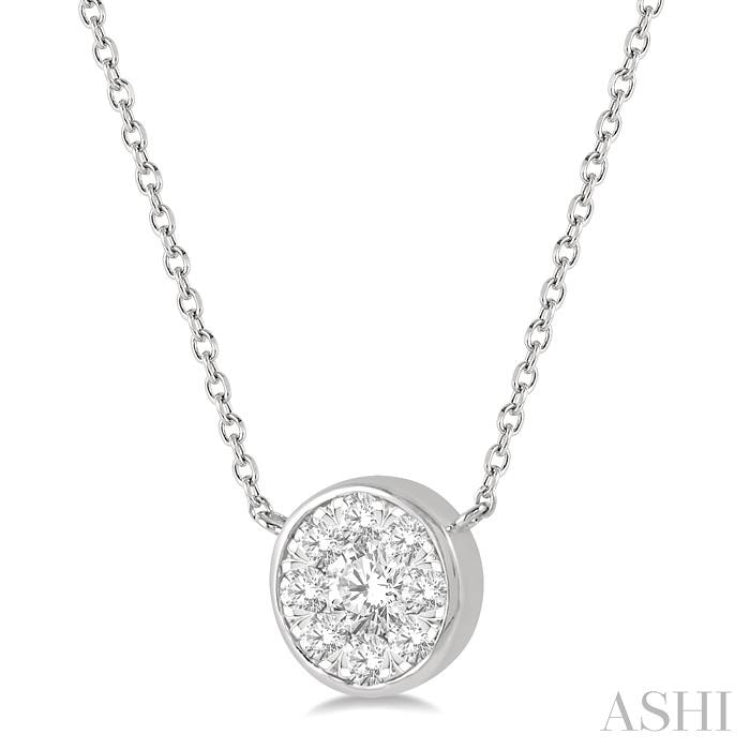 1/3 ctw Round Shape Lovebright Diamond Pendant With Chain in 14K White Gold