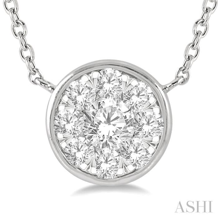 1/3 ctw Round Shape Lovebright Diamond Pendant With Chain in 14K White Gold