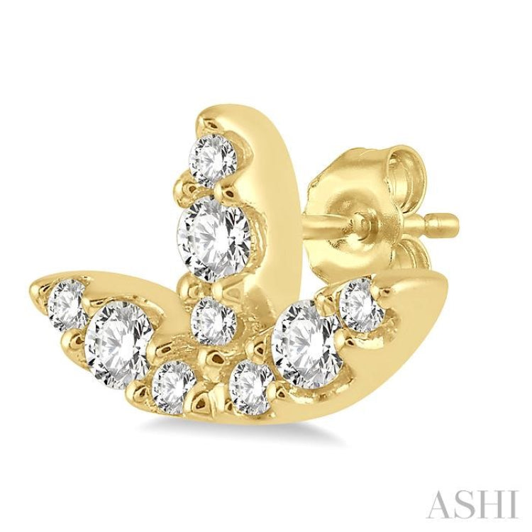 1/10 ctw Tri Leaf Round Cut Diamond Petite Earring in 10K Yellow Gold