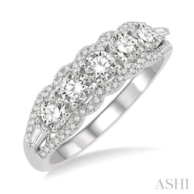 1 ctw Baguette and Round Cut Diamond Fashion Ring in 14K White Gold