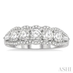 1 ctw Baguette and Round Cut Diamond Fashion Ring in 14K White Gold