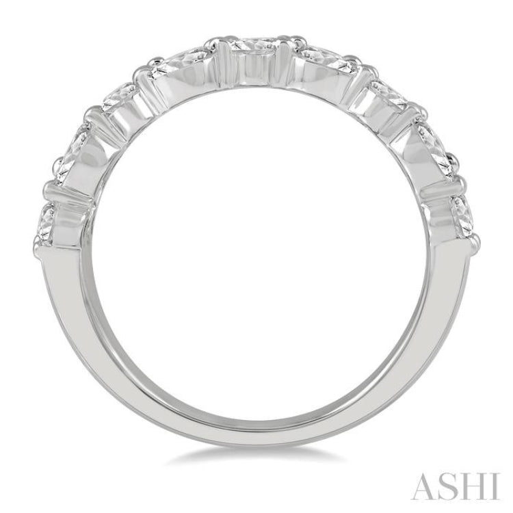 1 1/2 ctw Triple Row Baguette, Marquise and Round Cut Diamond Fashion Band in 14K White Gold