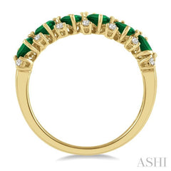 4x3 MM Oval Shape Emerald and 1/5 ctw Round Cut Diamond Precious Band in 14K Yellow Gold