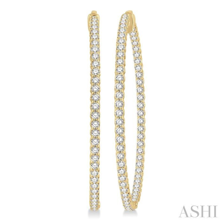 5 ctw Inside-Out Round Cut Diamond 2-Inch Hoop Earrings in 14K Yellow Gold