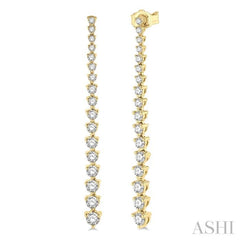 1 1/2 ctw Round Cut Diamond Riviera Drop Earring in 14K Yellow Gold