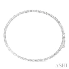 1/6 ctw Puffed Heart Plain and Round Cut Diamond Bangle in Sterling Silver