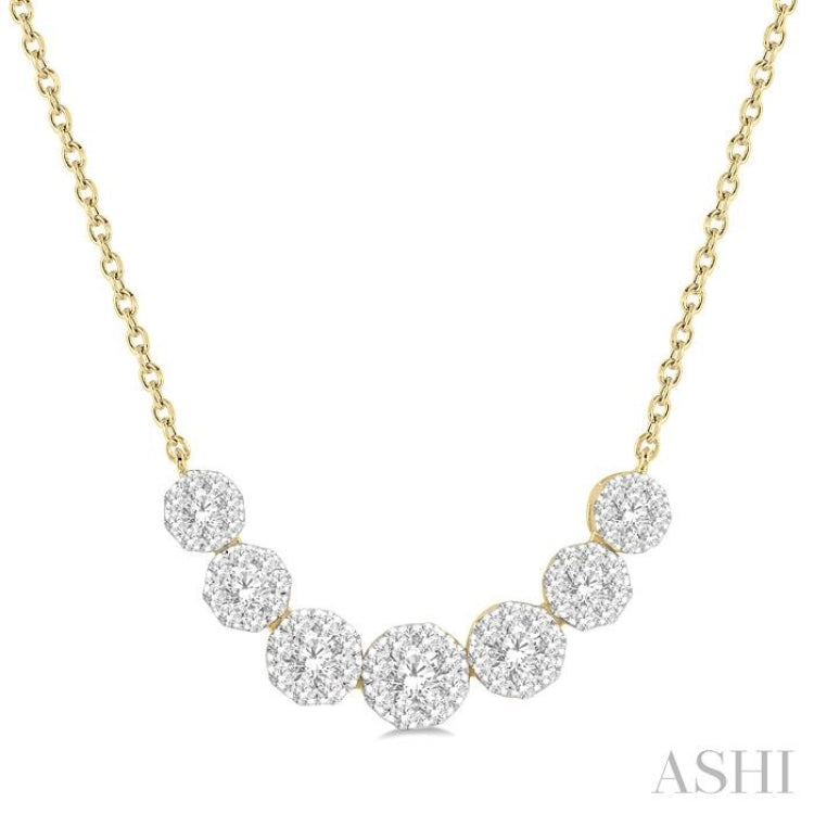 3/4 ctw Round Cut Diamond Lovebright Necklace in 14K Yellow and White Gold