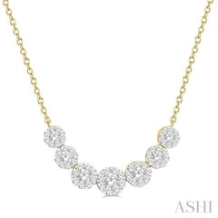 3/4 ctw Round Cut Diamond Lovebright Necklace in 14K Yellow and White Gold