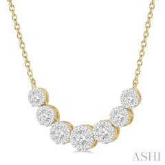 3/4 ctw Round Cut Diamond Lovebright Necklace in 14K Yellow and White Gold