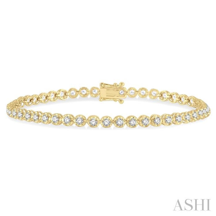 2 ctw Round Cut Diamond Illusion Tennis Bracelet in 14K Yellow Gold