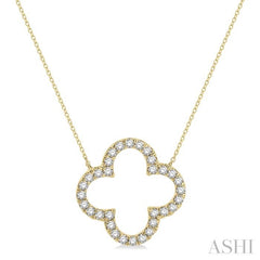 1 ctw Clover Round Cut Diamond Pendant in 14K Yellow Gold