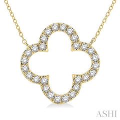 1/2 ctw Clover Round Cut Diamond Pendant in 14K Yellow Gold