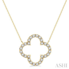 3/4 ctw Clover Round Cut Diamond Pendant in 14K Yellow Gold