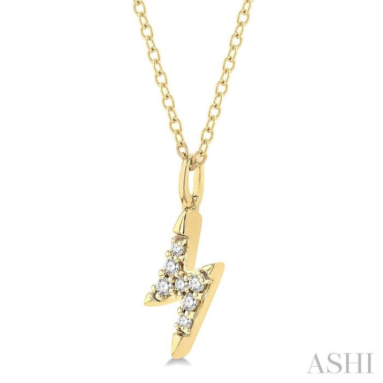 1/10 ctw Lightning Bolt Round Cut Diamond Petite Fashion Pendant With Chain in 14K Yellow Gold