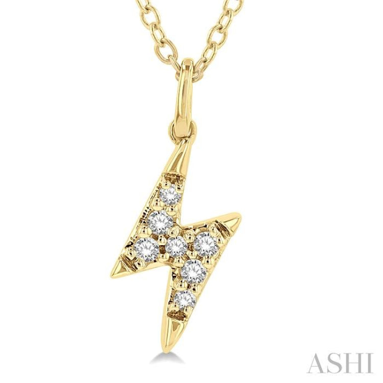 1/10 ctw Lightning Bolt Round Cut Diamond Petite Fashion Pendant With Chain in 14K Yellow Gold