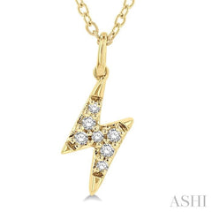 1/10 ctw Lightning Bolt Round Cut Diamond Petite Fashion Pendant With Chain in 14K Yellow Gold