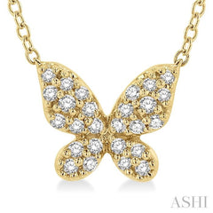 1/6 ctw Butterfly Motif Round Cut Diamond Petite Fashion Pendant With Chain in 14K Yellow Gold