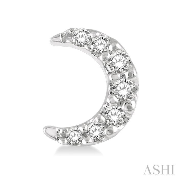 1/10 ctw Crescent Moon Round Cut Diamond Petite Fashion Earring in 14K White Gold
