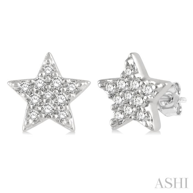1/10 ctw Star Round Cut Diamond Petite Fashion Earring in 14K White Gold