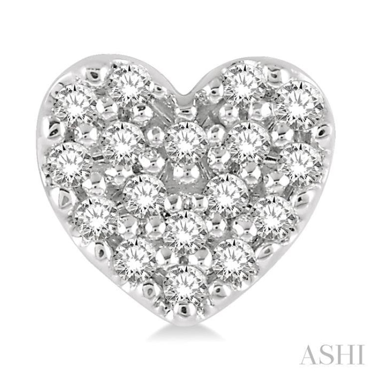 1/10 ctw Heart Charm Round Cut Diamond Petite Fashion Earring in 14K White Gold