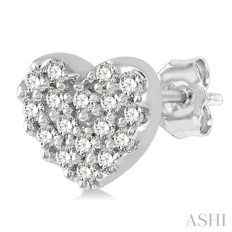 1/10 ctw Heart Charm Round Cut Diamond Petite Fashion Earring in 14K White Gold