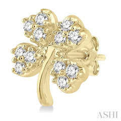 1/10 ctw Four-Leaf Clover Round Cut Diamond Petite Fashion Earring in 14K Yellow Gold