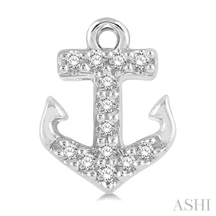 1/10 ctw Anchor Round Cut Diamond Petite Fashion Earring in 14K White Gold
