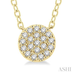 1/8 ctw Disc Shape Round Cut Diamond Petite Fashion Pendant With Chain in 14K Yellow Gold