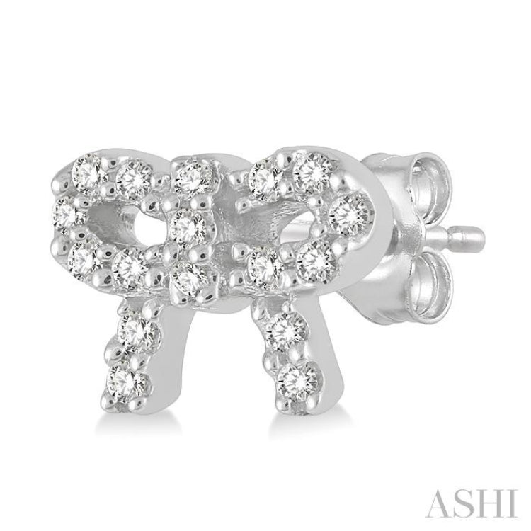 1/8 ctw Bow Tie Round Cut Diamond Petite Fashion Earring in 14K White Gold