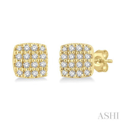 1/8 ctw Cushion Shape Round Cut Diamond Petite Fashion Earring in 14K Yellow Gold