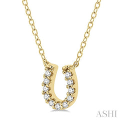 1/10 ctw Horseshoe Charm Round Cut Diamond Petite Fashion Pendant With Chain in 14K Yellow Gold