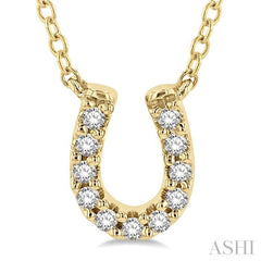 1/10 ctw Horseshoe Charm Round Cut Diamond Petite Fashion Pendant With Chain in 14K Yellow Gold