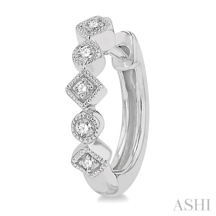 1/10 ctw Circular & Rhombus Mount Round Cut Diamond Huggie Petite Earrings in 14K White Gold