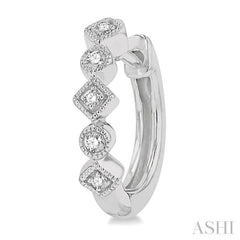 1/10 ctw Circular & Rhombus Mount Round Cut Diamond Huggie Petite Earrings in 14K White Gold