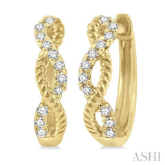 1/10 ctw Split & Twisted Rope and Round Cut Diamond Huggie Petite Earrings in 14K Yellow Gold
