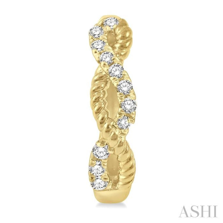 1/10 ctw Split & Twisted Rope and Round Cut Diamond Huggie Petite Earrings in 14K Yellow Gold