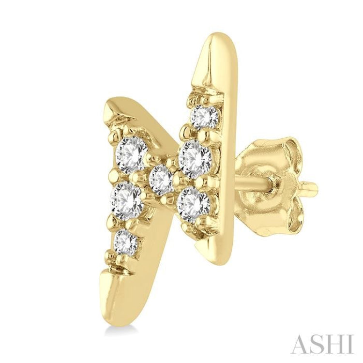 1/10 ctw Lightning Bolt Round Cut Diamond Petite Earring in 14K Yellow Gold