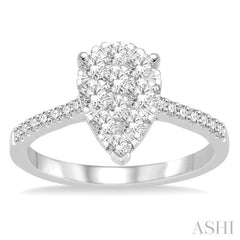 3/4 ctw Pear Shape Diamond Lovebright Ring in 14K White Gold