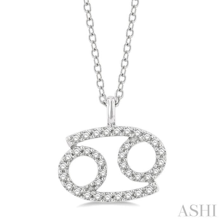 1/8 ctw Cancer Round Cut Diamond Zodiac Pendant With Chain in 10K White Gold