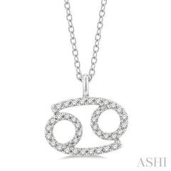 1/8 ctw Cancer Round Cut Diamond Zodiac Pendant With Chain in 10K White Gold