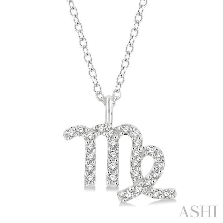 1/8 ctw Virgo Round Cut Diamond Zodiac Pendant With Chain in 10K White Gold