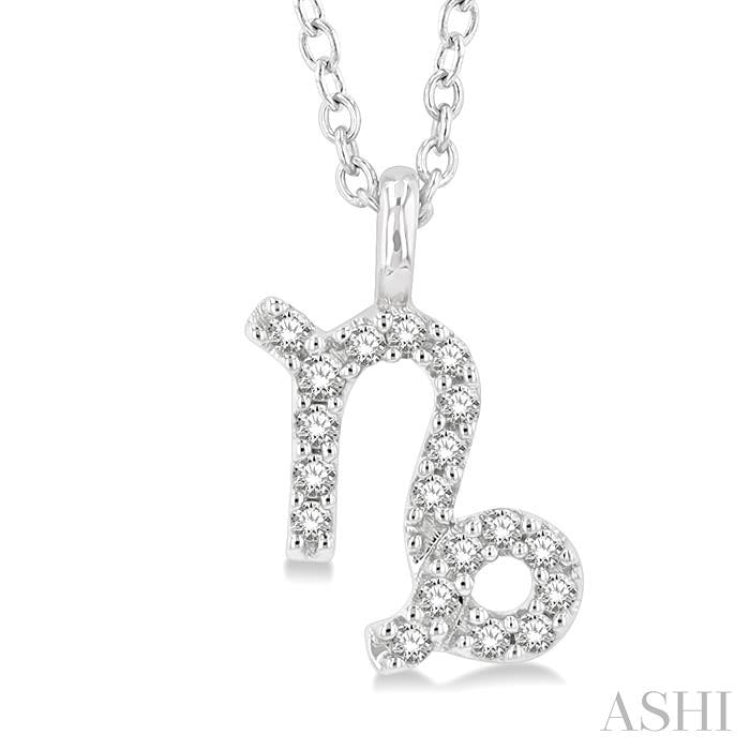 1/10 ctw Capricorn Round Cut Diamond Zodiac Pendant With Chain in 10K White Gold