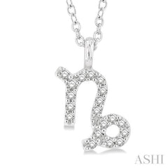 1/10 ctw Capricorn Round Cut Diamond Zodiac Pendant With Chain in 10K White Gold