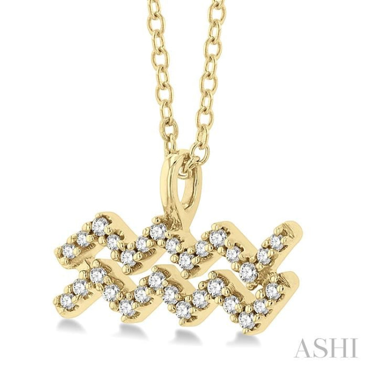 1/10 ctw Aquarius Round Cut Diamond Zodiac Pendant With Chain in 10K Yellow Gold