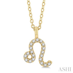 1/10 ctw Leo Round Cut Diamond Zodiac Pendant With Chain in 10K Yellow Gold