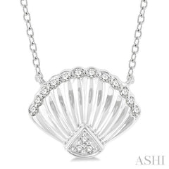 1/10 ctw Nautical Seashell Petite Round Cut Diamond Fashion Pendant With Chain in 10K White Gold