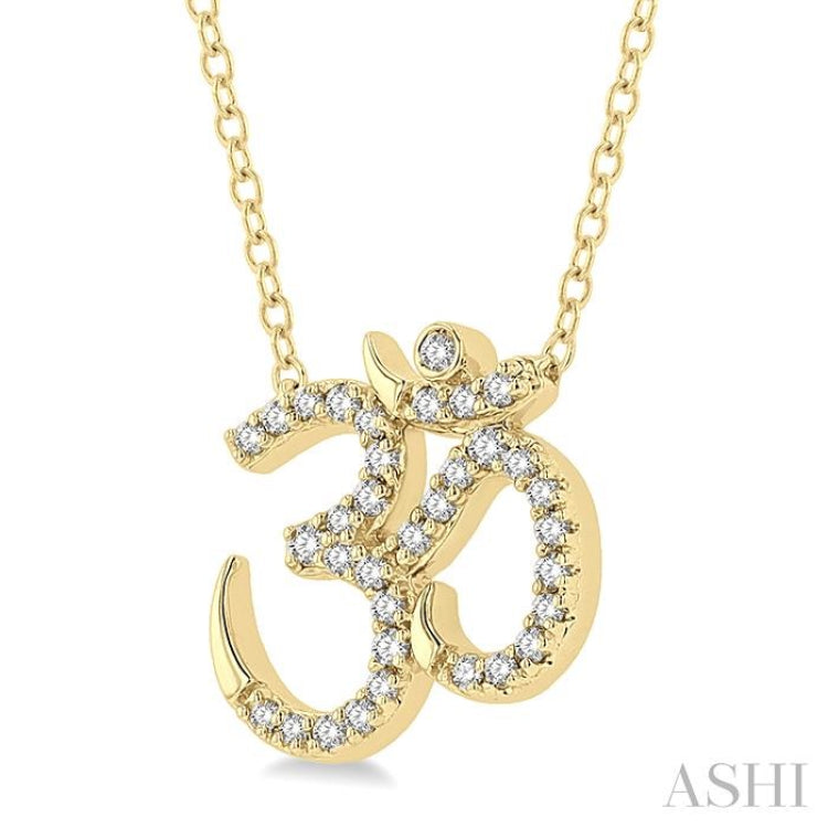 1/6 ctw 'OM' Symbol Petite Round Cut Diamond Fashion Pendant With Chain in 10K Yellow Gold