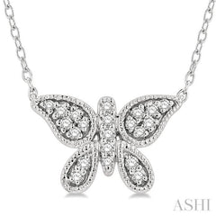 1/10 ctw Butterfly Petite Round Cut Diamond Fashion Pendant With Chain in 10K White Gold