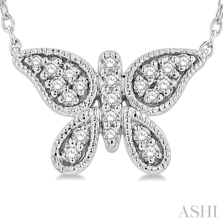 1/10 ctw Butterfly Petite Round Cut Diamond Fashion Pendant With Chain in 10K White Gold